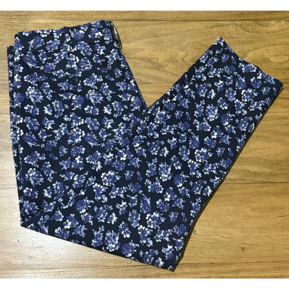 Club Monaco Blue & White Floral Print Pant Trouser Ankle Cropped Women Sz 10 - Picture 3 of 10